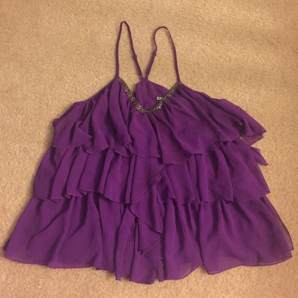 Purple embellished ruffle tank top
