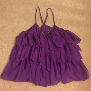 Purple embellished ruffle tank top