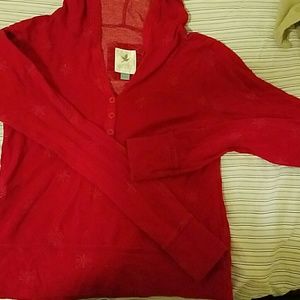 Red long sleeves hooded jacket with 6 buttons