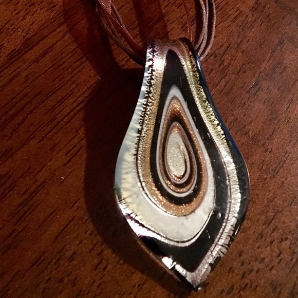 Large brow hand-painted stone necklace!