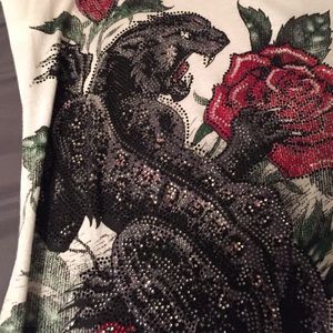 Sinful Womens Super Bling Jaguar and Roses Tee