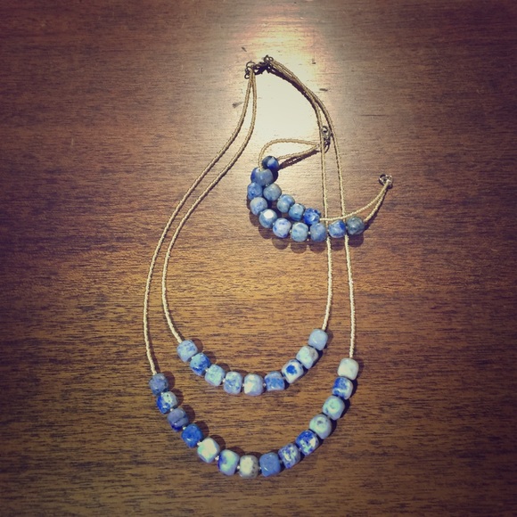Beautiful blue stone necklace cream elegant boho