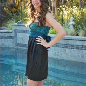 Turquoise and black formal dress