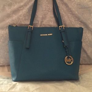 MK teal tote handbag