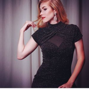 Jersey black high neck cocktail dress