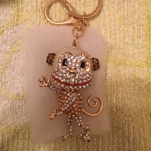 gold cute monkey keychain with jemstones! - Picture 1 of 3