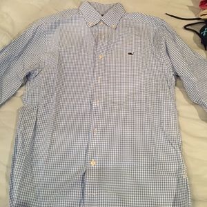Vineyard vines blue and white checkered shirt