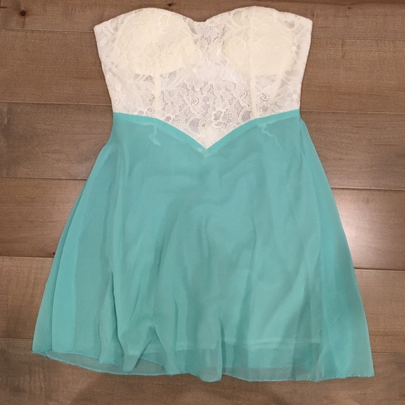 strapless teal dress