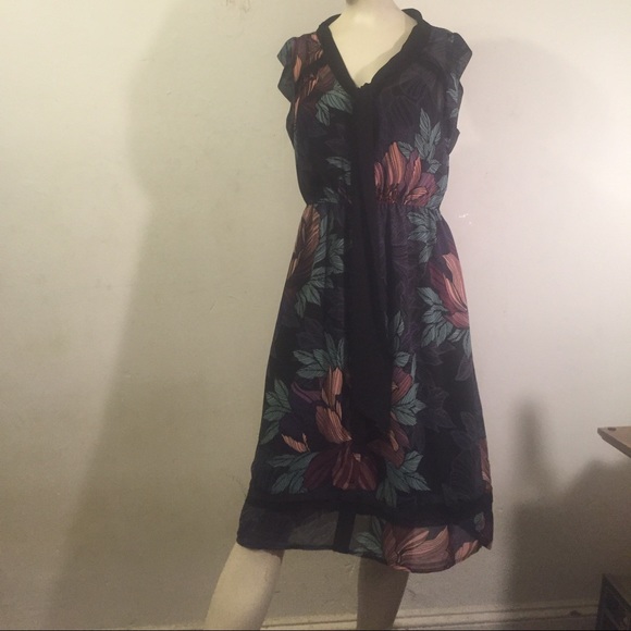 Black Floral Anthropology Mauve Medium Dress