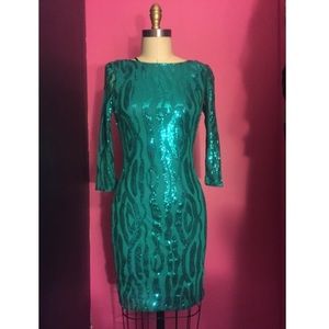 Green Sequin Low Back Mini Dress
