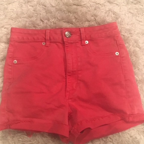 Red high-waisted shorts