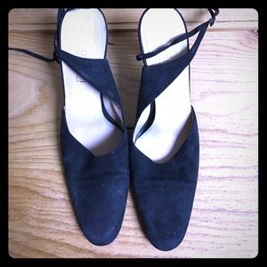 Gucci suede sling back ankle tie up