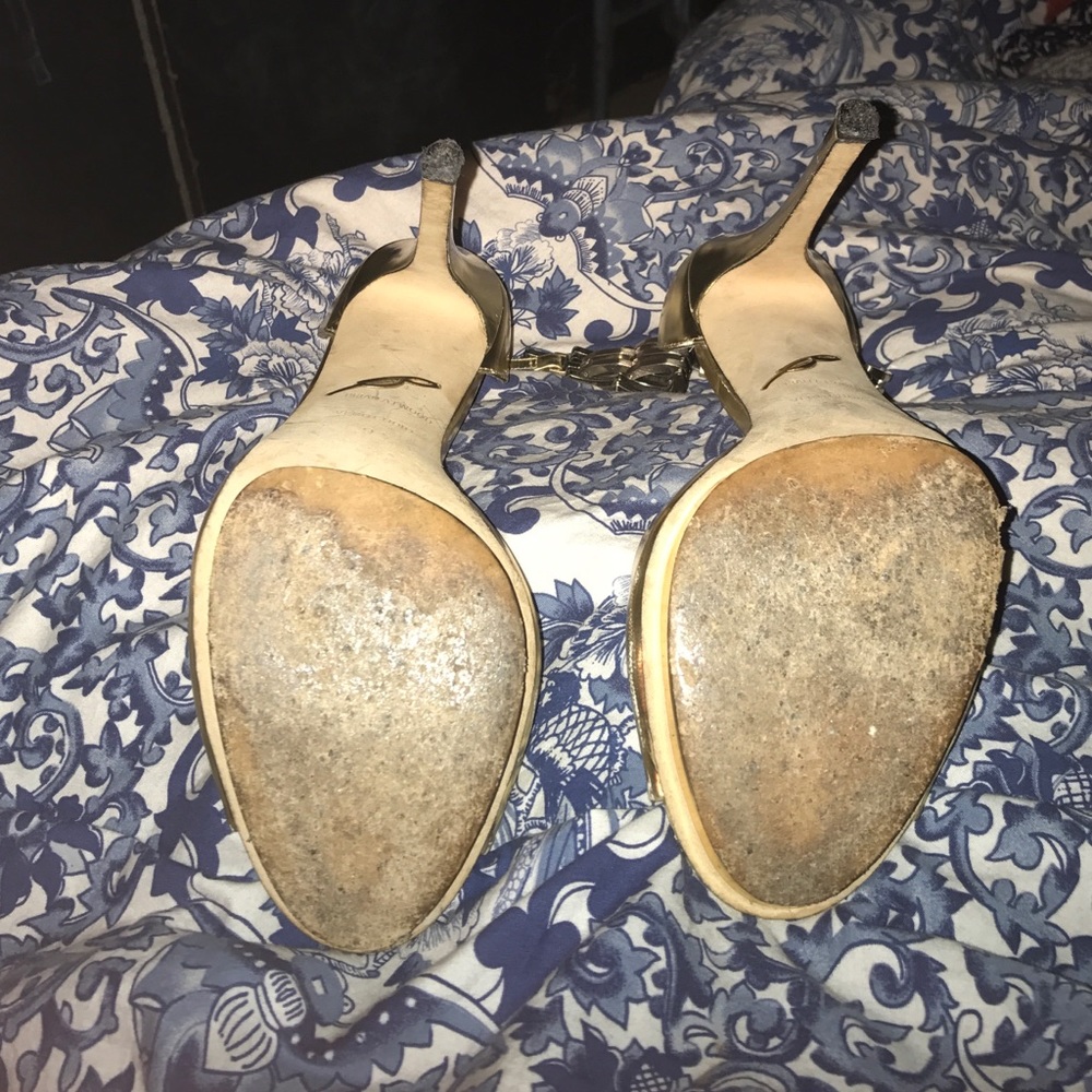 Gold Brian Atwood Cassise Ankle Chain Heels - Picture 2 of 4