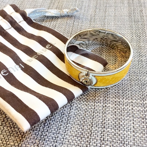 Henri Bendel yellow leather silver cuff