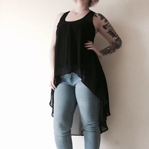 Sheer black high low racerback top