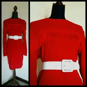 80s Vintage Red Fringe Tassel Dress