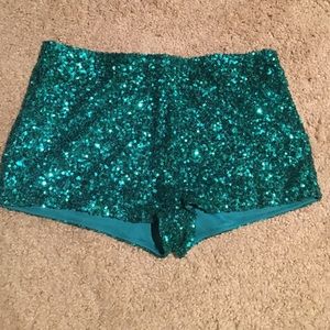 Teal sequin sparkly shorts, size small