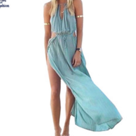 NWOT Turquoise Spaghetti Strap Cut Out Maxi Dress