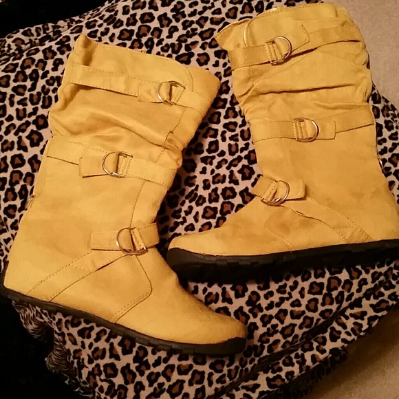 mustard yellow suede boots