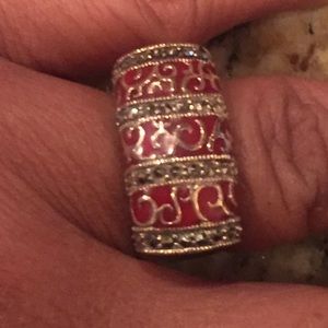 925 Rare Red Enamel Silver Ring
