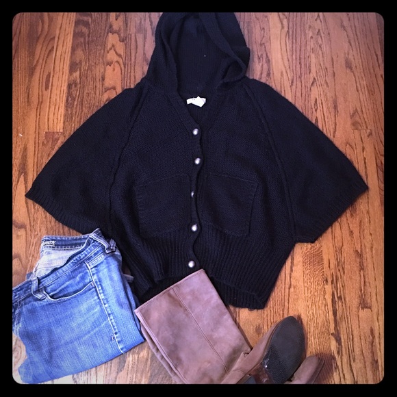Black sweater poncho