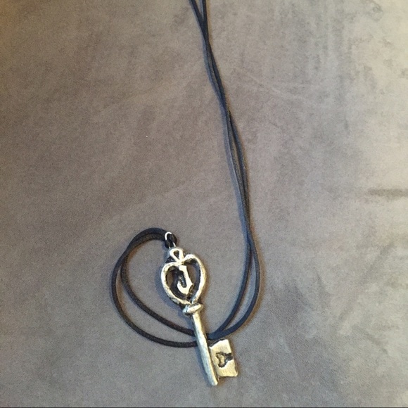 Vintage looking heart J key necklace