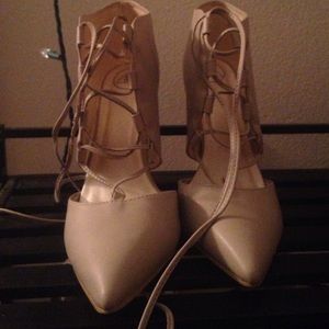 cute nude lace up heels
