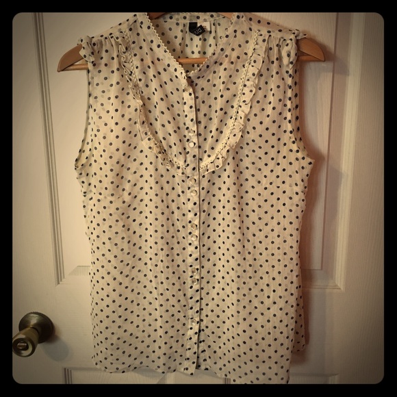 H&M Navy polka dot button down blouse.