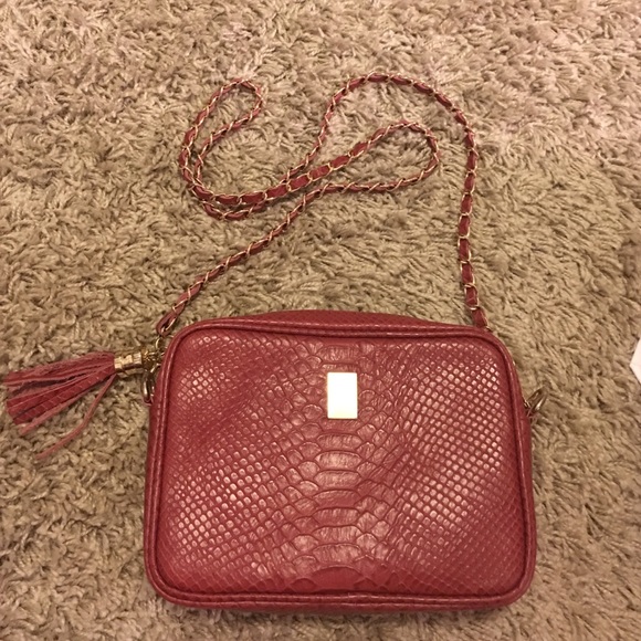 Red faux leather crossbody bag