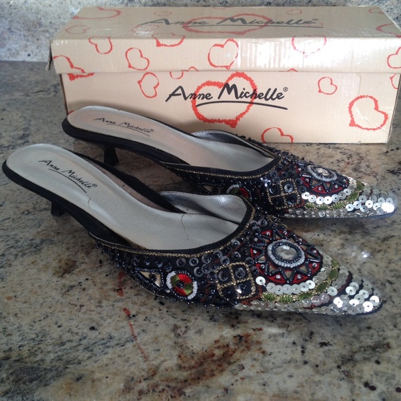 Anne Michelle Deva Sequins Slip On Kitten Heels