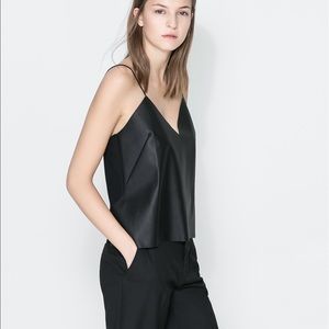 Zara Green Faux Leather Top XS