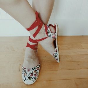 Floral lace up espadrilles