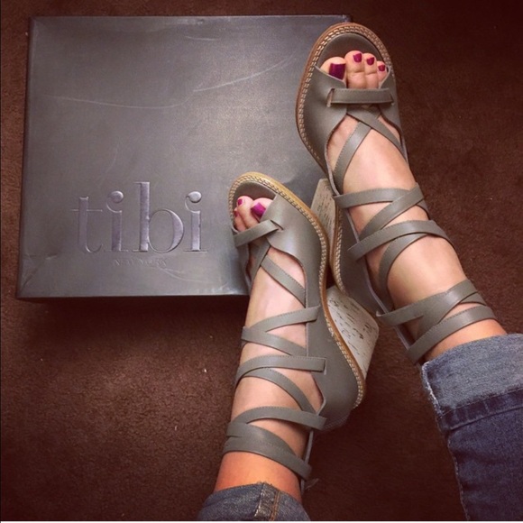 Tibi grey leather sandal