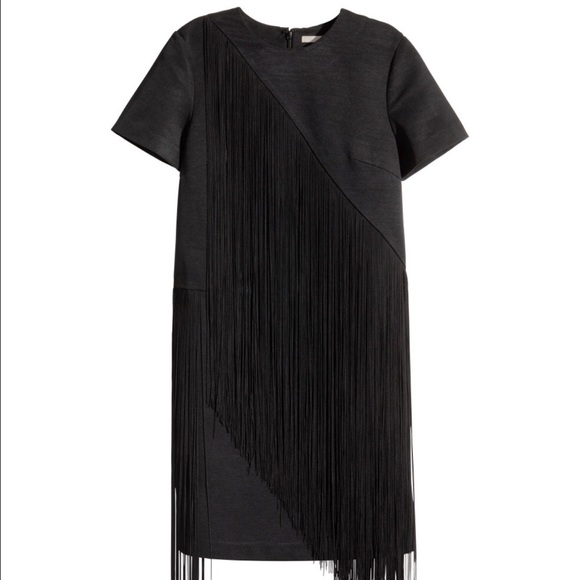 H&M black shift dress with fringe