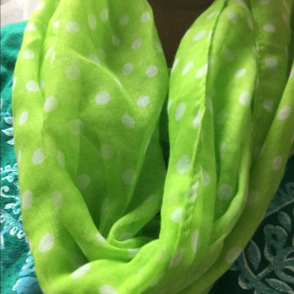 Kelley green w white polka dots infinity scarf