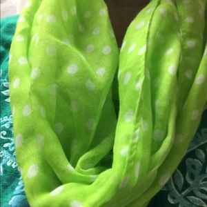 Kelley green w white polka dots infinity scarf