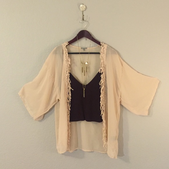 Charlotte Russe Light Peach Fringed Kimono