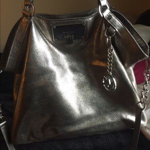 Silver pebble leather MK bag