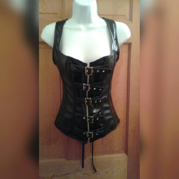 Pleather Corset With Buckles - Sexy - Medium