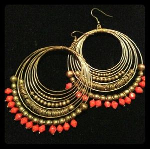 Big Bohemian Chic Brass and Glass Earrings