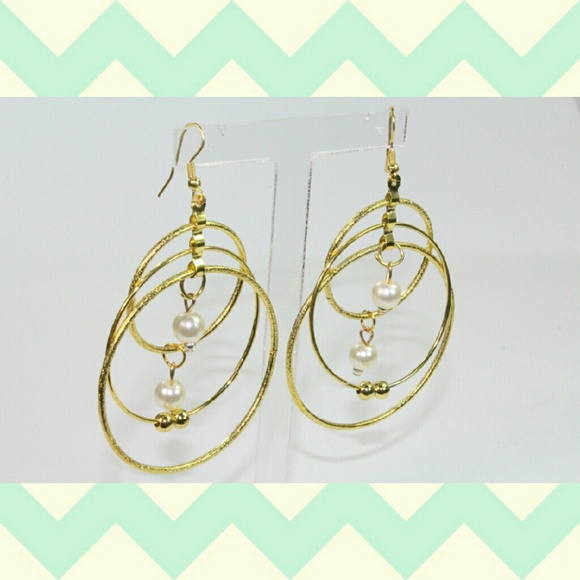 Triple Hoop with Faux Pearl Beads - Picture 2 of 2