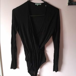 Black long sleeve wrap bodysuit