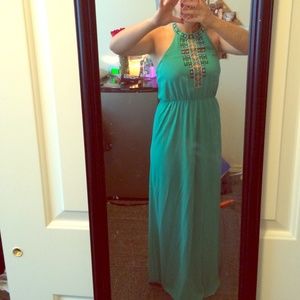 Jade Aztec print halter neck maxi dress.