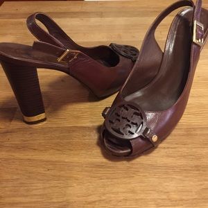Tory Burch sling back brown leather heels