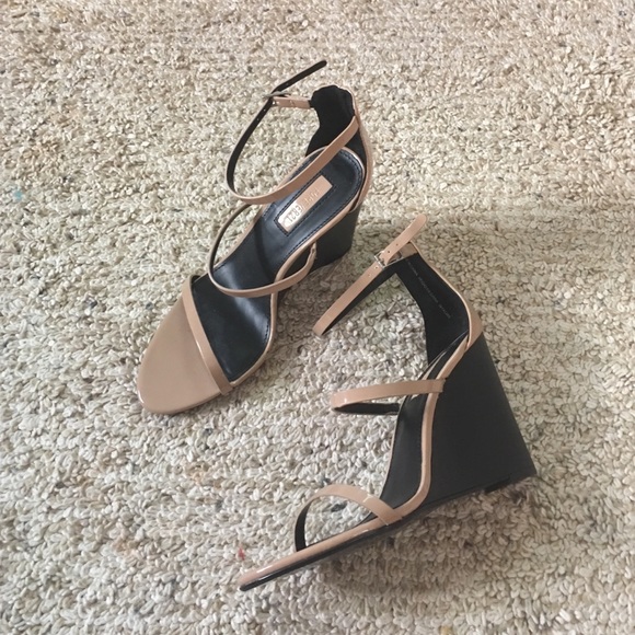 Nude Minimalist Strappy Wedge Sandals, New