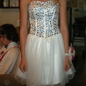 white sheer sequin homecoming dress