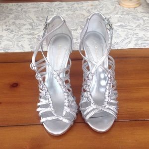 BCBG strappy silver heels