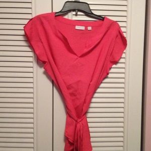 Short sleeve coral tie waist top