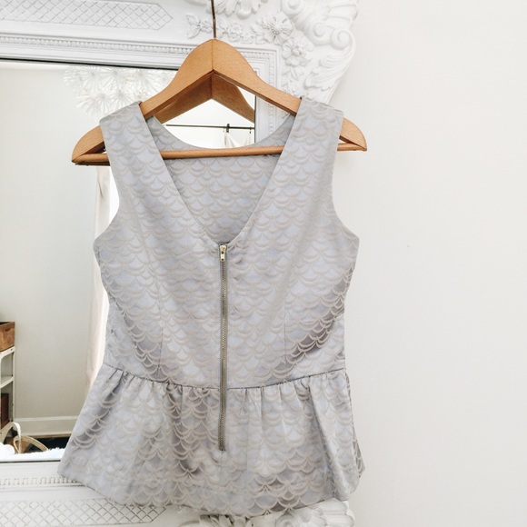 Light Blue Scalloped Peplum Top - Picture 2 of 4