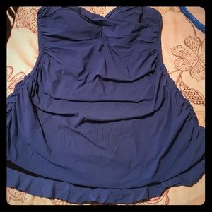 Blue halter top bathing suit dress